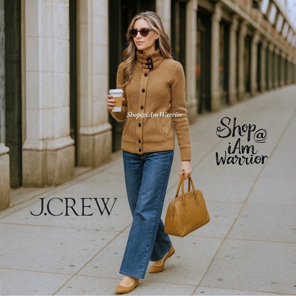 J. Crew tan textured cardigan with buckle neck *shop@iamwarrior - Picture 1 of 10